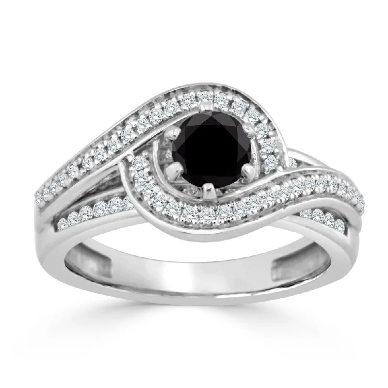 Ladies engagement rings with white sapphires-Auriya 14k Gold 1ct TDW Black and White Diamond Swirl Halo Engagement Ring (Black)