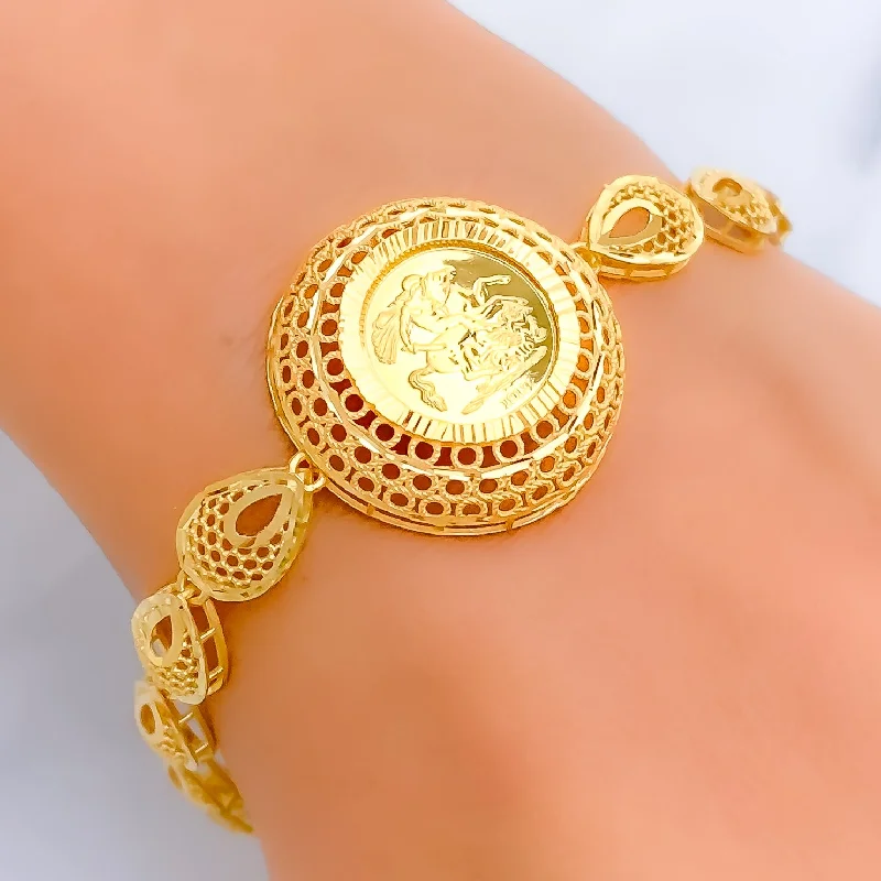 Ladies gold-plated bracelets-Flawless Filigree 21k Gold Drop Bracelet