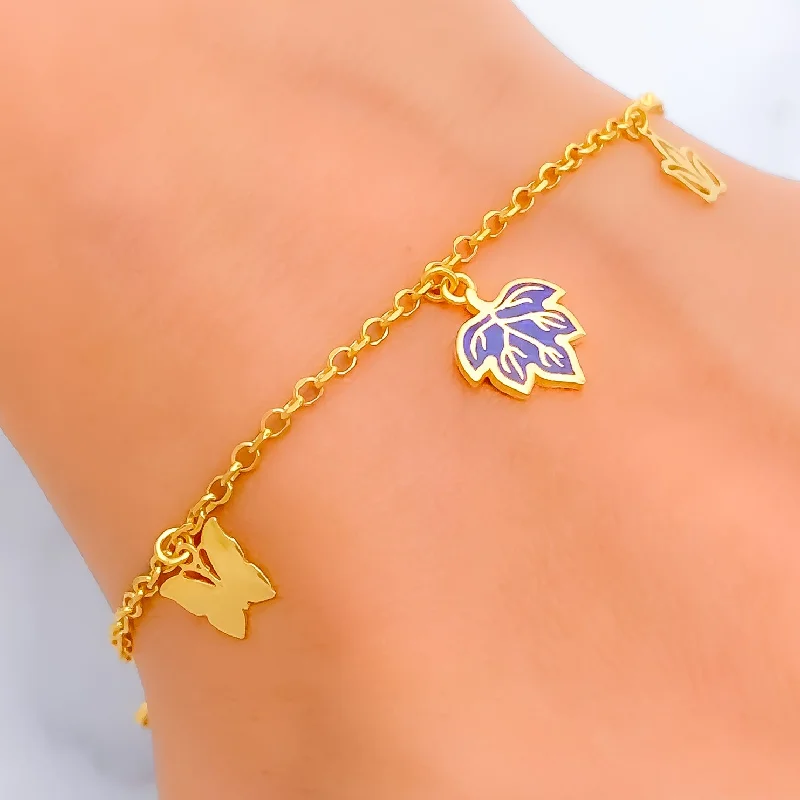 Ladies statement bangles-Floral Charm 21k Fancy Bracelet