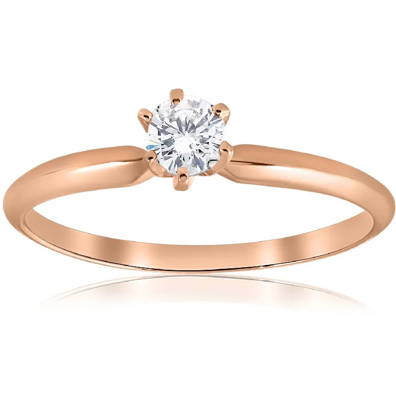 Ladies engagement rings with baguette diamonds-1/4 ct Solitaire Diamond Engagement Ring 14k Rose Gold