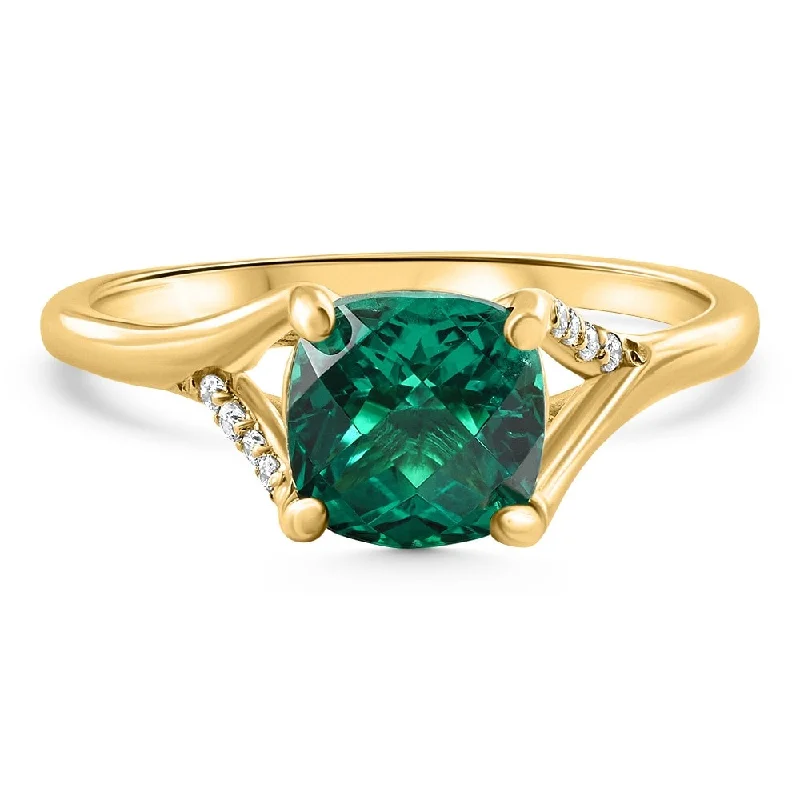 Ladies unique engagement rings-1 1/2Ct Cushion Emerald & Diamond Ring Gold Lab Grown Engagement Fashion