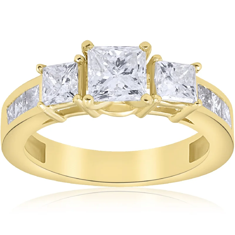 Ladies diamond engagement rings-2 1/2 ct Princess Cut Diamond Engagement Ring 14k Yellow Gold