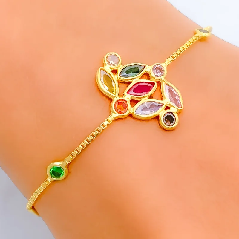 Ladies adjustable cuff bracelets-Faceted Charming 22k Gold CZ Bracelet