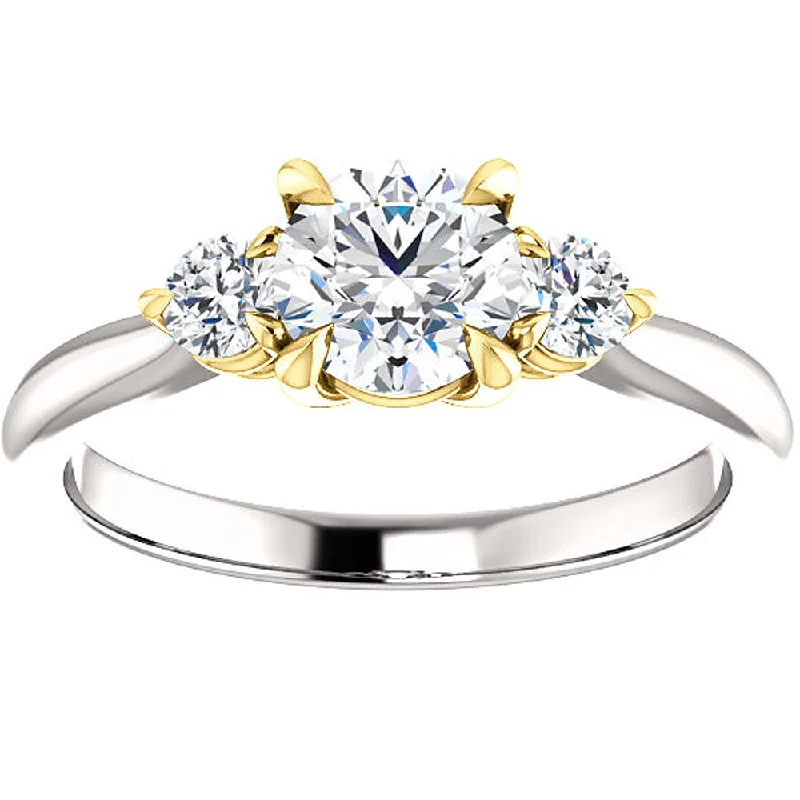 Ladies three-stone engagement rings-1 Ct Round Diamond Three Stone 14k Gold Two Tone Engagement Anniversary Ring