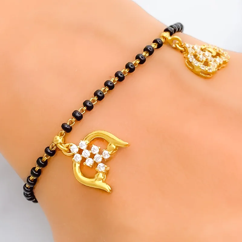 Ladies stacked bracelets-Charming Stylish 22k Gold Black Bead CZ Bracelet