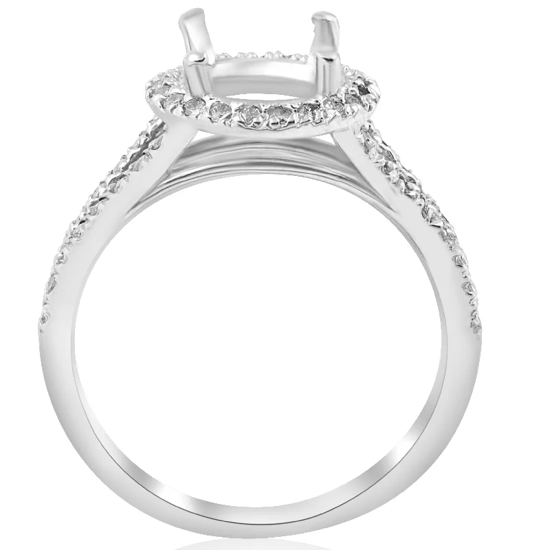 Ladies oval engagement rings-1/2ct Halo Split Shank Diamond Engagement Ring Setting 14k White Gold Semi Mount