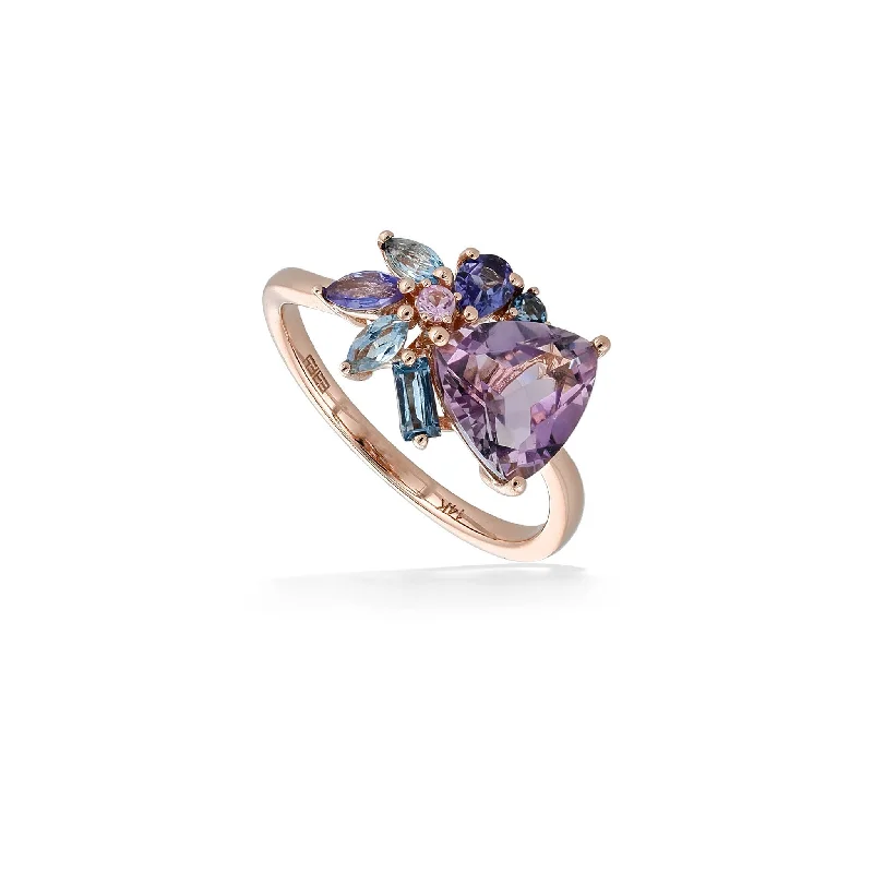 Ladies rose gold rings-Effy Multi-Gemstone Cluster Ring