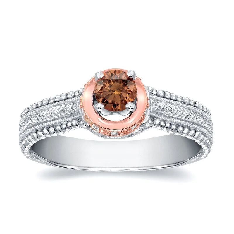 Ladies classic round engagement rings-Auriya Vintage 1/2ct TDW Brown Diamond Engagement Ring 14k Rose and White Gold