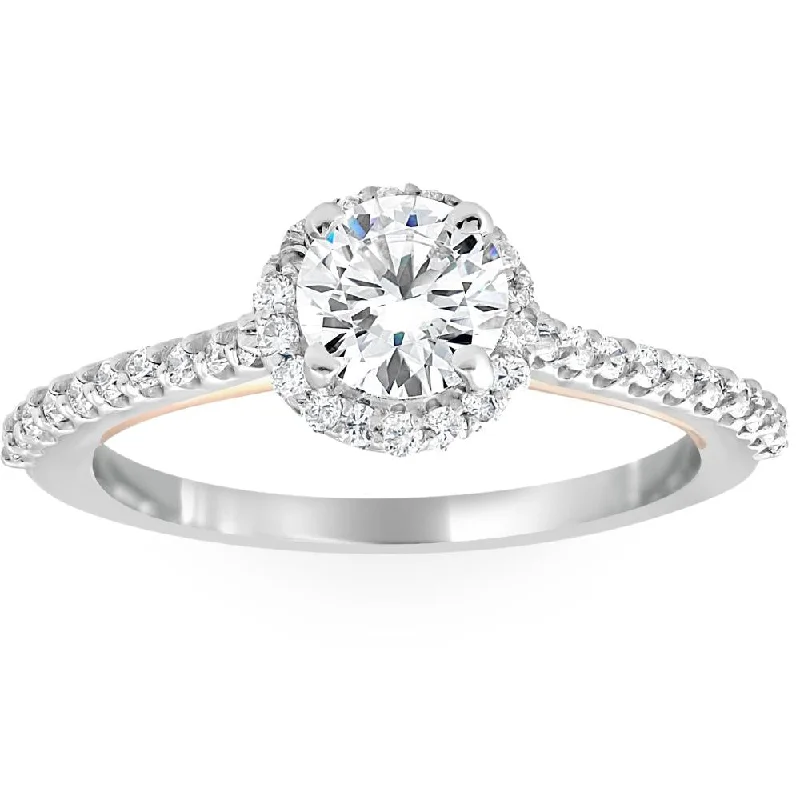 Ladies square halo engagement rings-1 3/8Ct Diamond & Moissanite Halo Two Tone Engagement Ring 14k Rose & White Gold