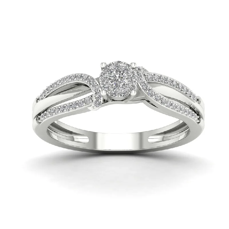 Ladies stackable engagement rings-De Couer 1/5ct TDW Diamond Cluster Engagement Ring - White