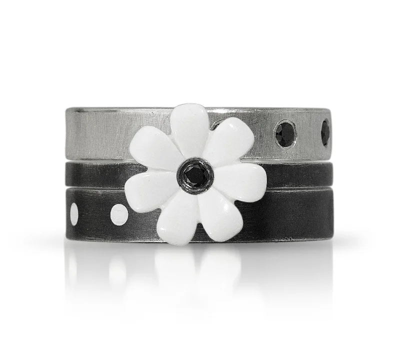 Ladies halo rings-Black Diamond Daisy Stackers