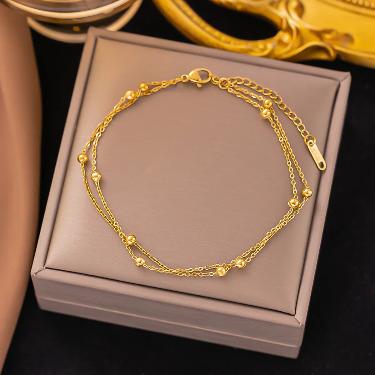 Ladies engraved bangles-304 Stainless Steel 18K Gold Plated Sweet Solid Color Bracelets Anklet Necklace