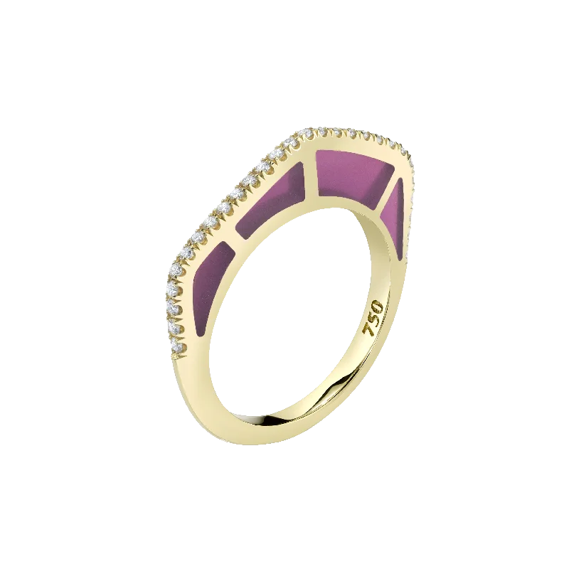 Ladies bridal rings-Cobra Ring with Purple Enamel and Diamond Pave