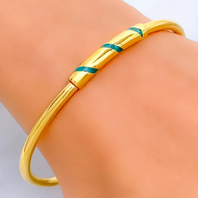 Ladies pearl bracelets-Graceful Green 21k Gold Bangle Bracelet