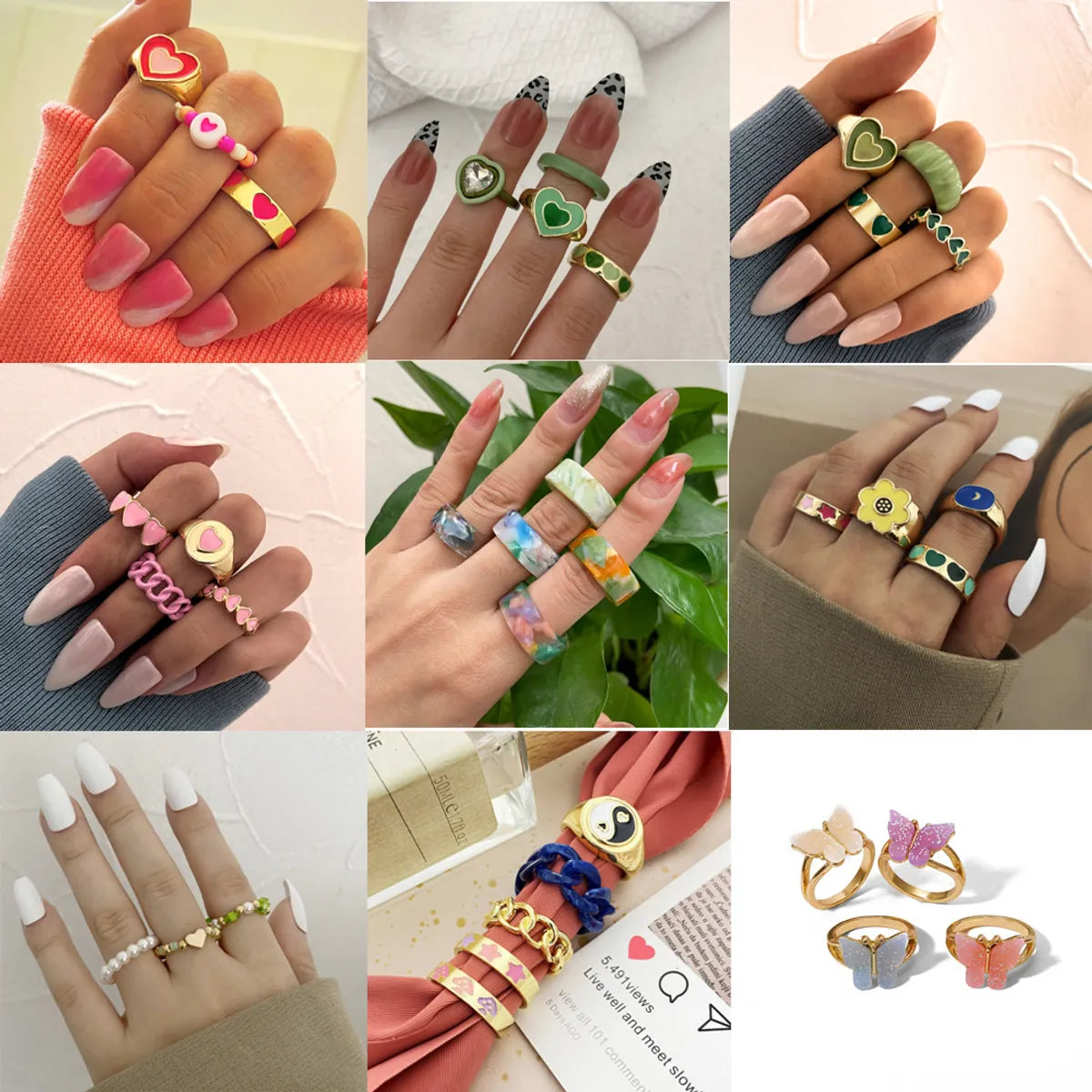 Ladies colorful sapphire rings-New Creative Simple Resin Alloy Women'S Tail Ring Ring Color Ring Set