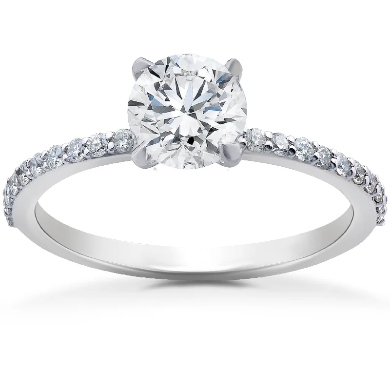 Ladies square engagement rings-1 ct Lab Grown Diamond EX3 Engagement Ring 14k White Gold (G-H,SI1-SI2)