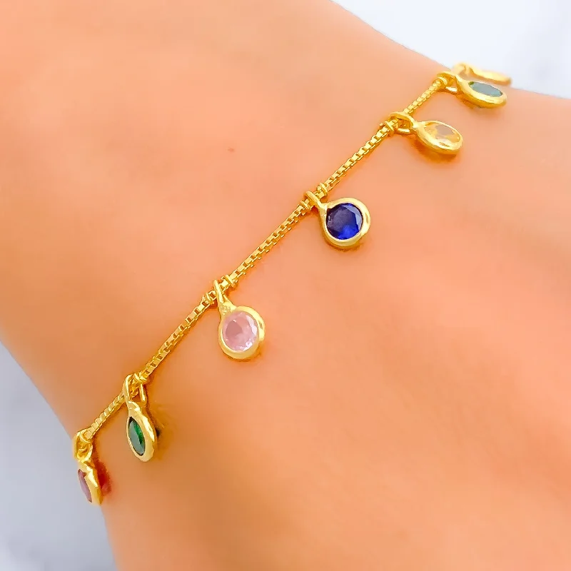 Ladies engraved bangles set-Accented Shimmering 22k Gold CZ Bracelet