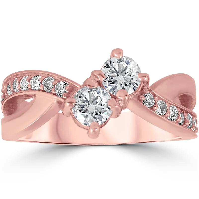 Ladies romantic engagement rings-1 cttw Forever Us 2-Stone Diamond Engagement Cross Over Ring 10k Rose Gold