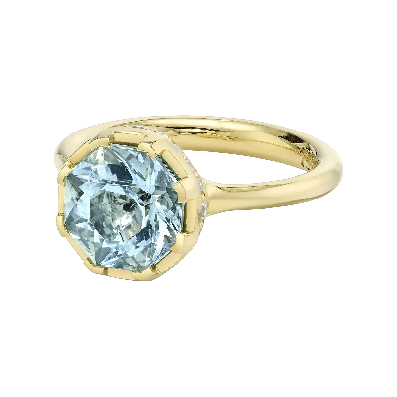 Ladies oval rings-Sacred Shade Ring featuring a Precision-Cut Aquamarine with Diamond Pave