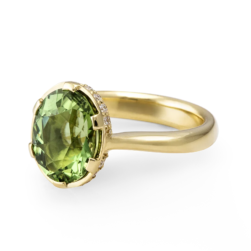 Ladies three-prong rings-Sugaree No. 2 / Green Tourmaline & Diamonds