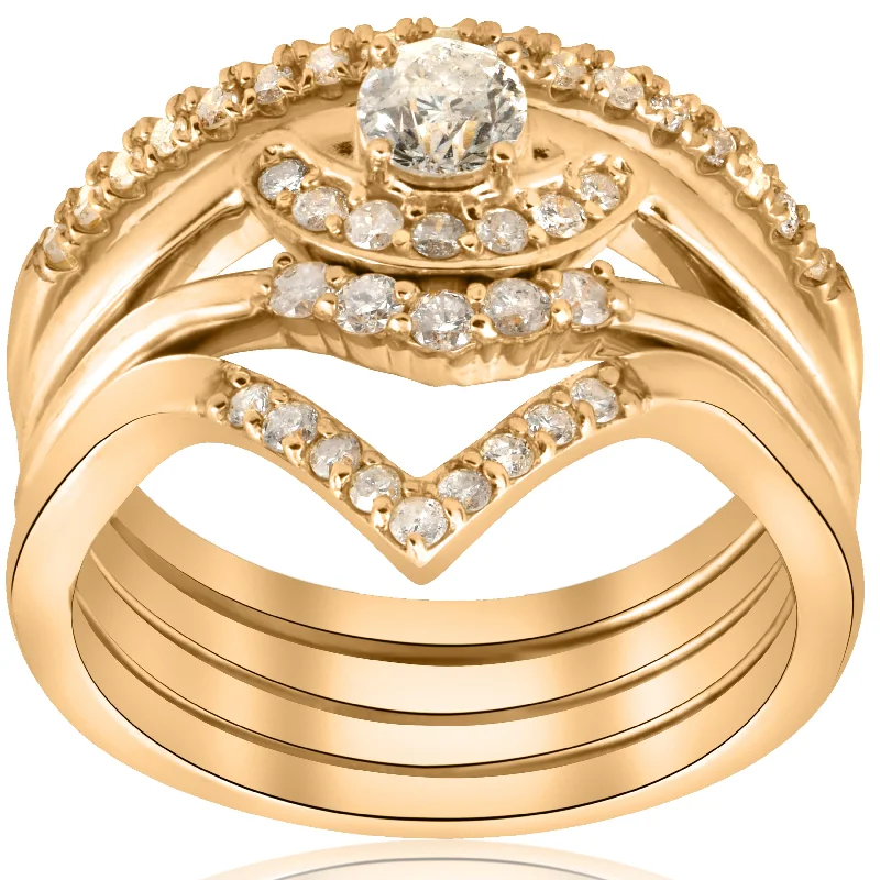 Ladies solitaire engagement rings-1/2ct 4-Ring Stackable 10k Yellow Gold Diamond Solitaire Wedding Engagement Set