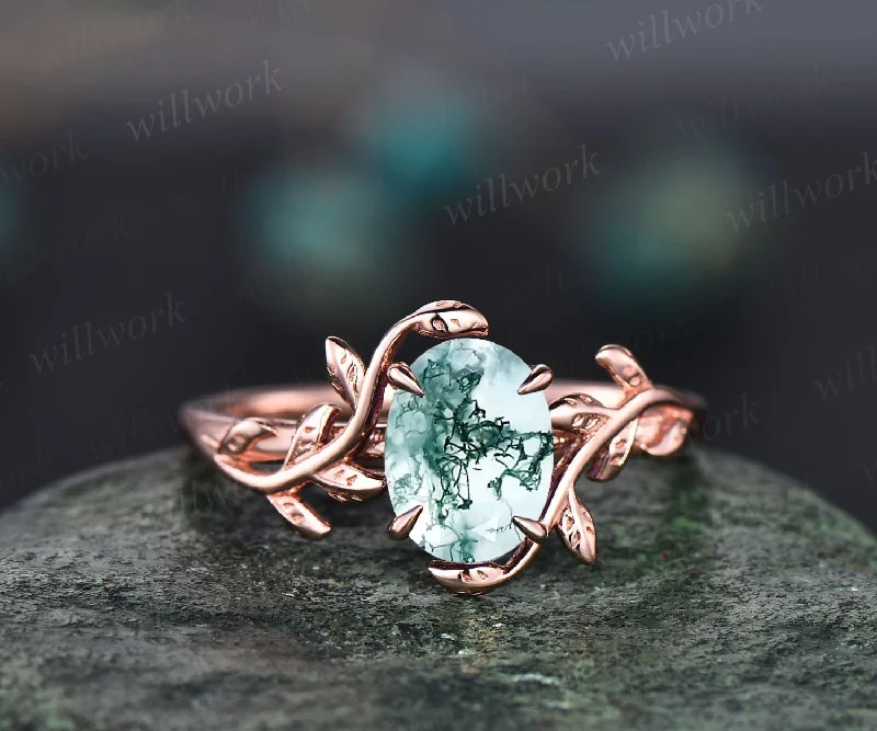 Ladies diamond halo engagement rings-moss agate engagement ring leaf flower