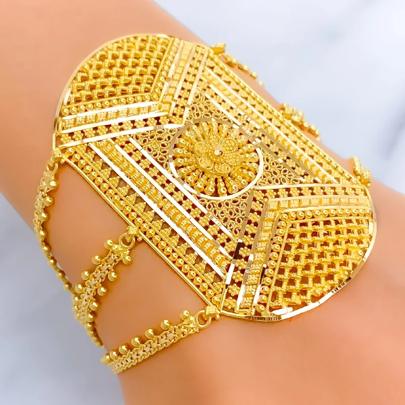 Ladies polished bangles-Detailed Decorative 22k Gold Statement Bracelet