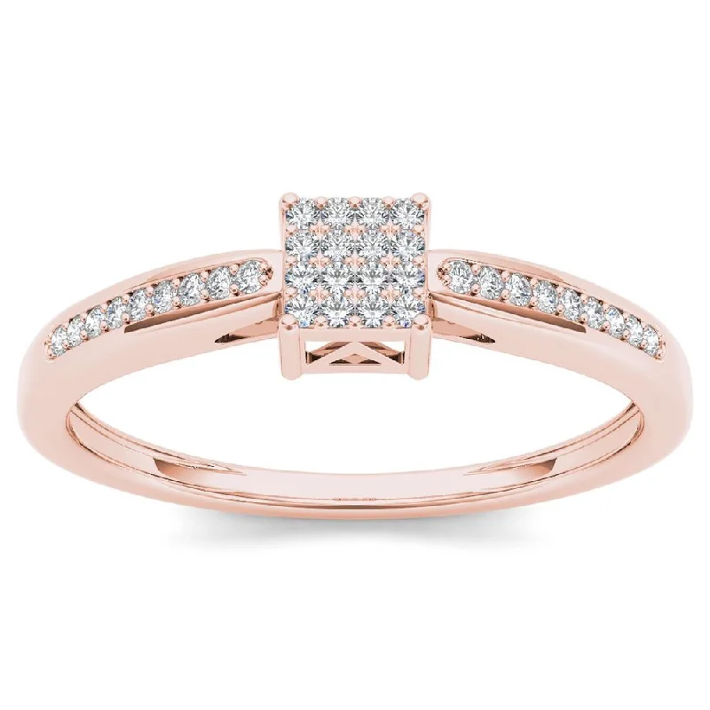 Ladies engagement rings for large hands-De Couer 10k Rose Gold 1/10ct TDW Diamond Cluster Engagement Ring