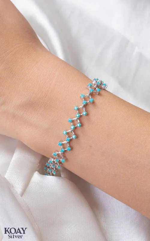 Ladies modern bracelets-Double Zircon Bracelet (010) Turquoise