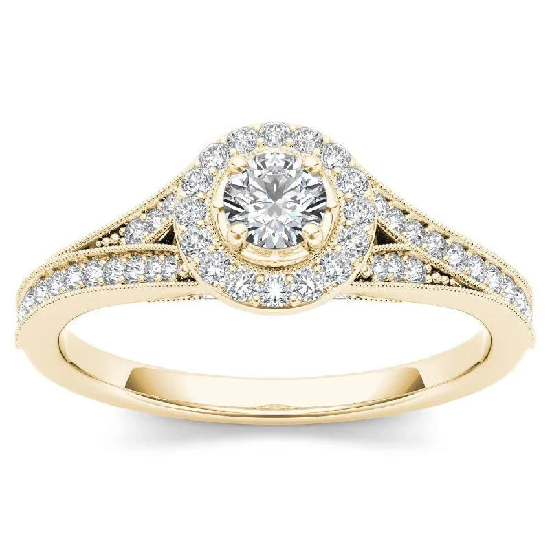 Ladies unique engagement rings-De Couer 14k Yellow Gold 5/8ct TDW Diamond Halo Engagement Ring