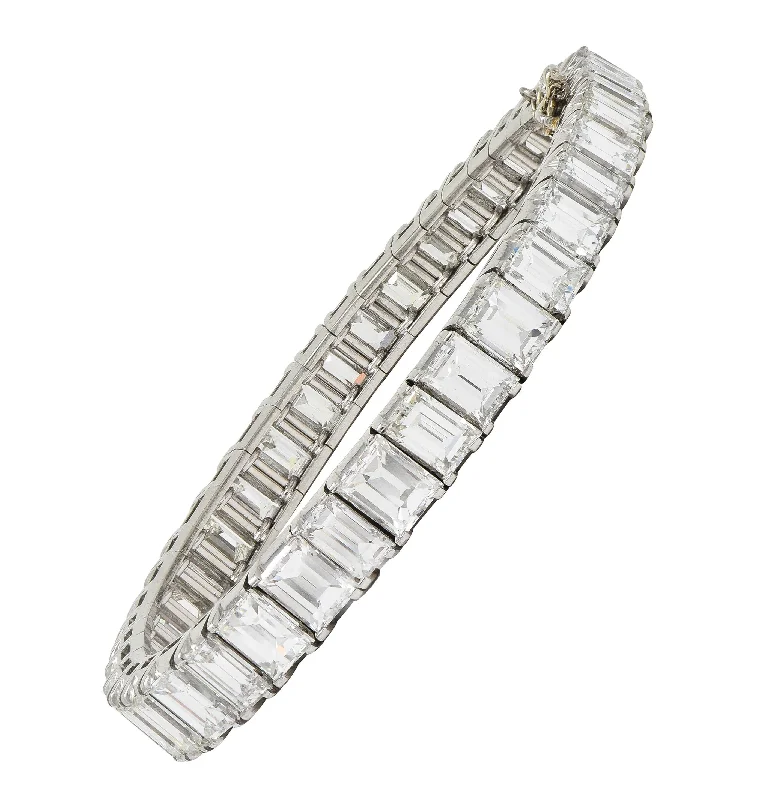 Ladies custom bracelets-Mid-Century 25.20 CTW Rectangular Step Cut Diamond Platinum Vintage Line Bracelet