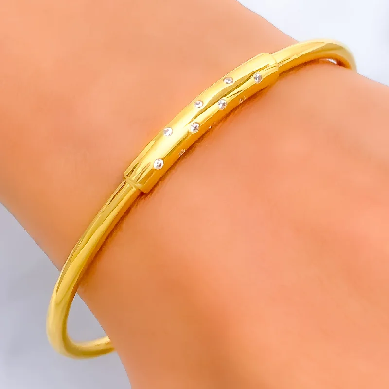 Ladies engraved bracelets-Lovely Charming 21k Gold CZ Bangle Bracelet