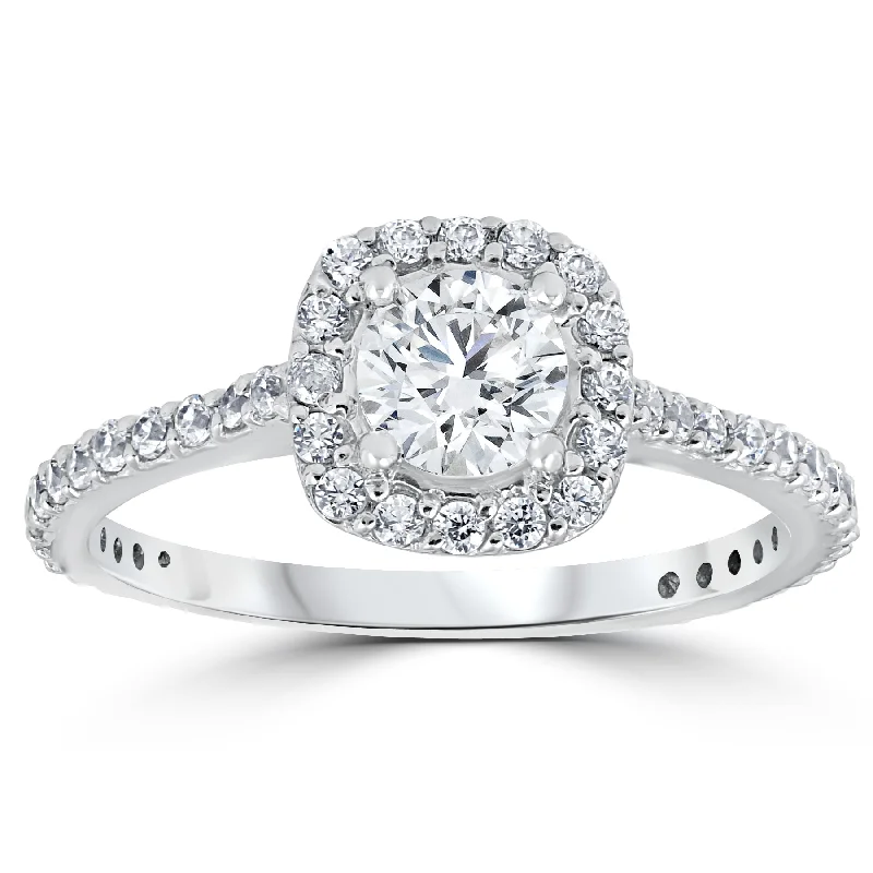 Ladies vintage-inspired solitaire engagement rings-1 1/5ct Round Diamond Cushion Halo Engagement Ring 10k White Gold