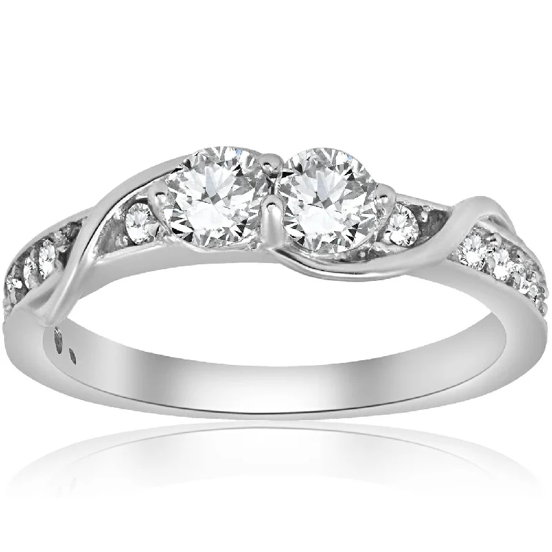 Ladies platinum diamond engagement rings-5/8ct Diamond Two Stone Forever Us Crossover Engagement 10k White Gold Ring