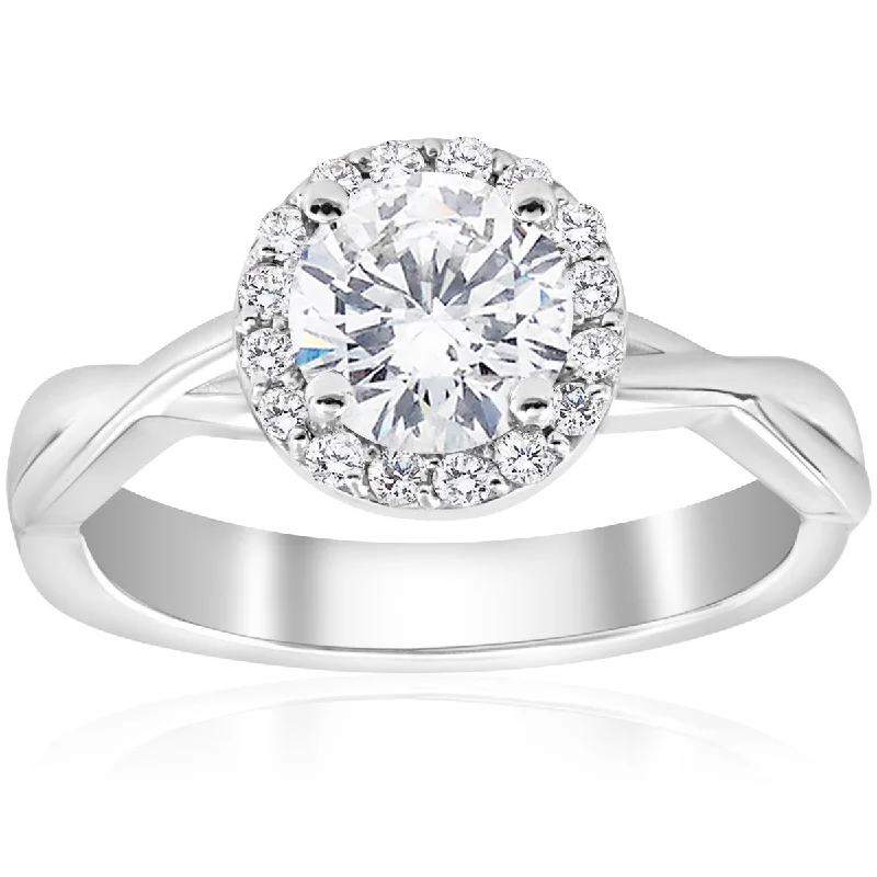 Ladies heart-shaped engagement rings-1 1/6 ct Diamond Halo Intertwined Engagement Ring 14k White Gold