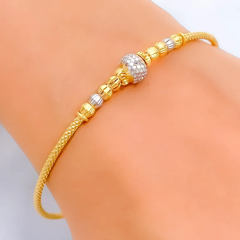 Ladies silver charm bracelets-Fancy Two-Tone 22k Gold Bangle Bracelet