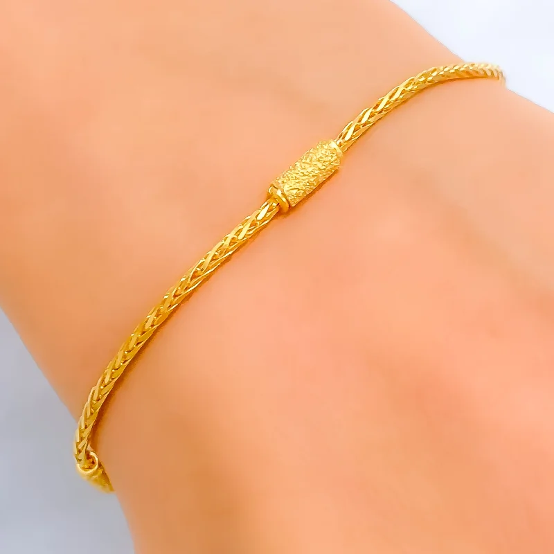 Ladies delicate bangles-Trendy Sleek 22K Gold Bracelet