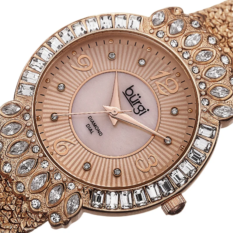 Ladies wedding bangles-Burgi Exquisite Women's Quartz Diamond Rose-Tone Bracelet Watch