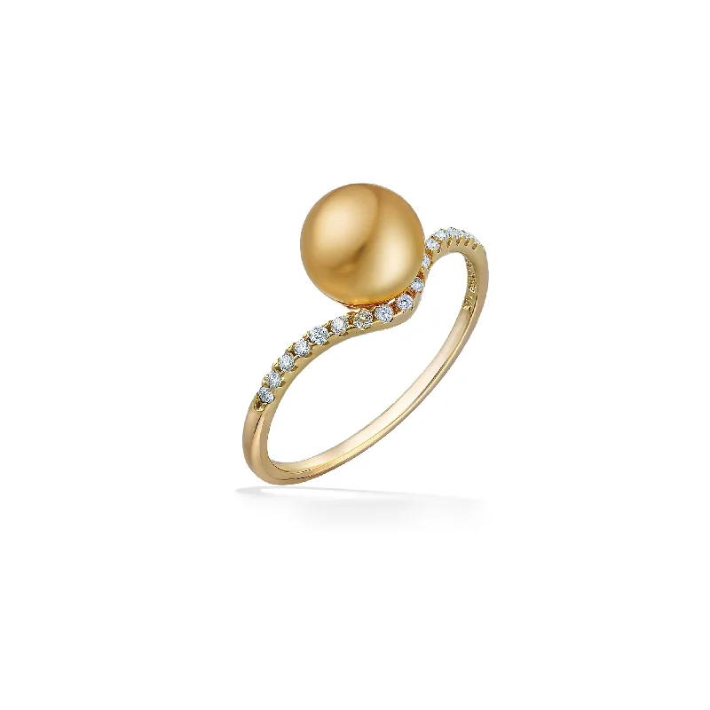 Ladies platinum diamond rings-Golden South Sea Pearl Chevron Ring