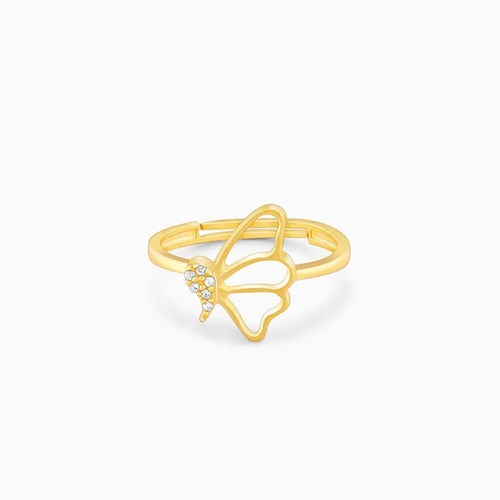 Ladies gold rings-Golden Sparkling Wings Ring