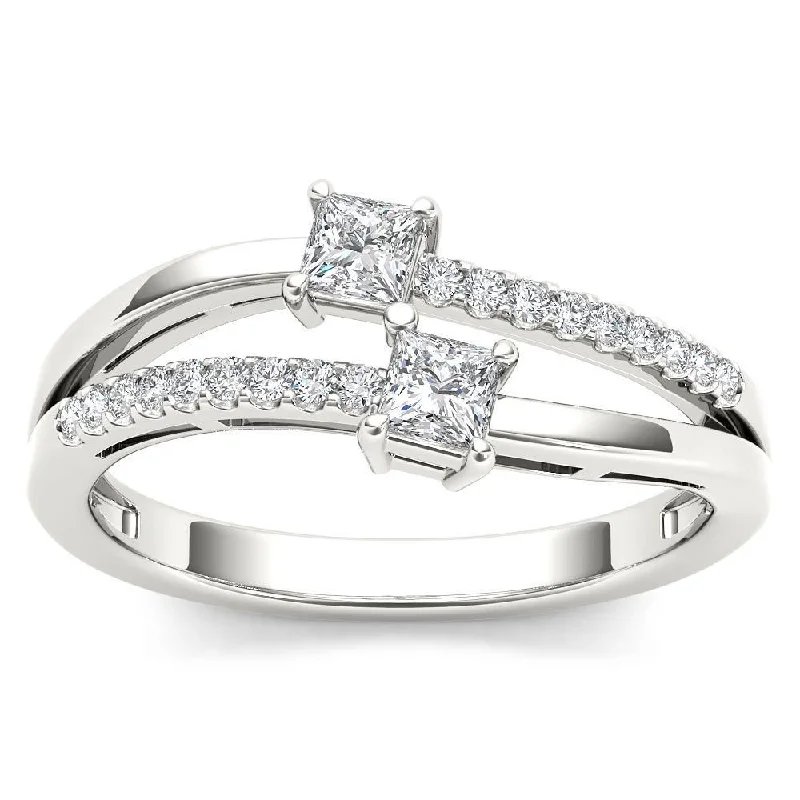 Ladies customized diamond engagement rings-De Couer 14k White Gold 1/3ct TDW Two-Stone Diamond Engagement Ring - White H-I - White H-I