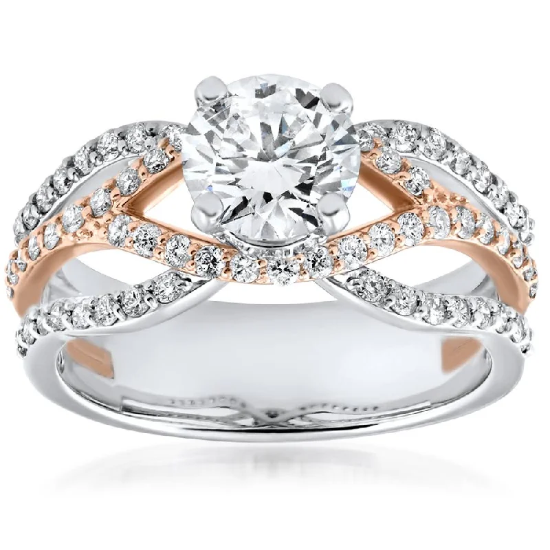 Ladies engagement rings with colored stones-1 3/4ct Diamond Multi Row 1ct Center Engagement Ring 14k Rose Gold Enhanced