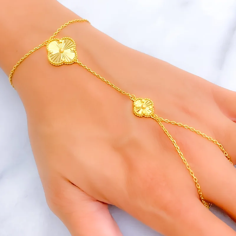 Ladies cuff bracelets-Trendy Dynamic 21k Gold Finger Bracelet