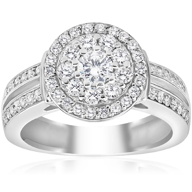 Ladies designer engagement rings-1 cttw Diamond Double Halo Engagement Ring 10K White Gold