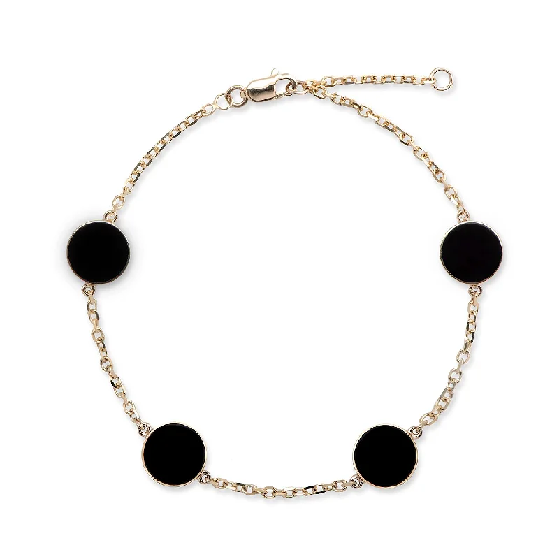 Ladies tennis bracelets-Adjustable 7.25-8" Eclipse Black Coral Bracelet in Gold - 9mm