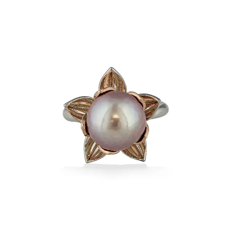 Ladies rose gold wedding rings-Pink Freshwater Pearl Lotus Ring