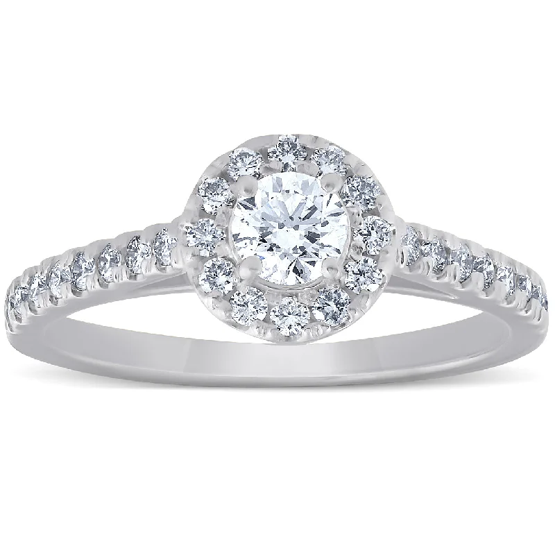 Ladies affordable engagement rings-3/4 Ct Halo Round Diamond Engagement Halo Ring 10k White Gold