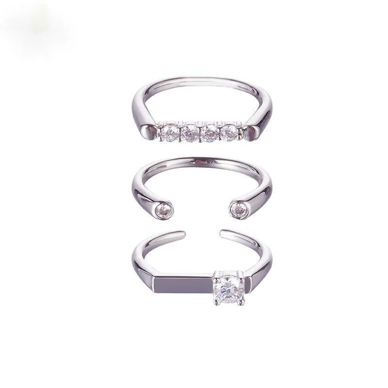 Ladies two-tone rings-Wholesale Simple Style Geometric Copper Polishing Inlay Zircon Open Rings