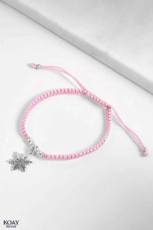 Ladies engraved charm bracelets-Pink Snowflake Bracelet