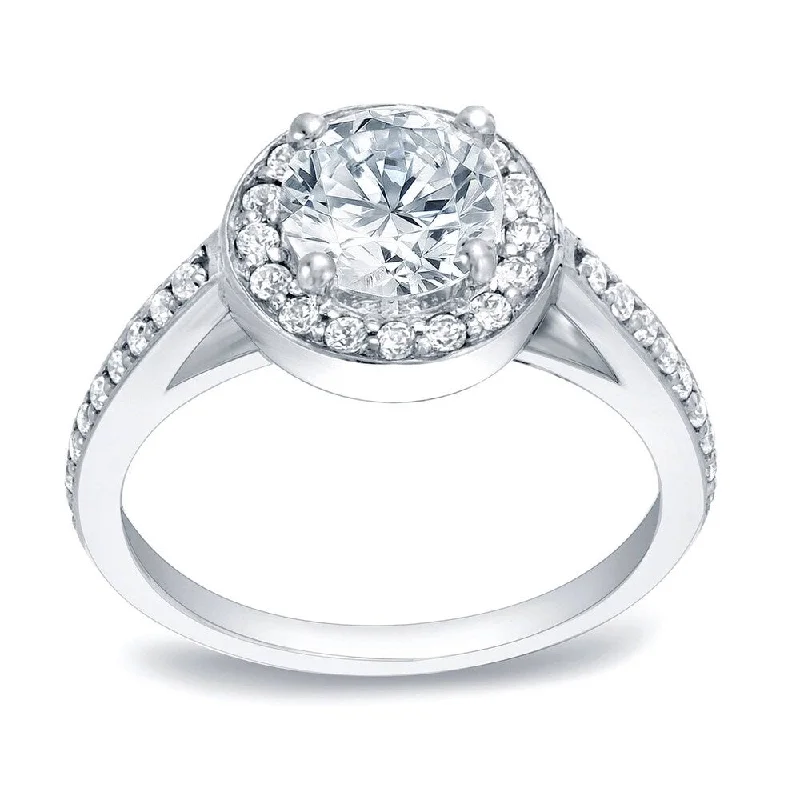 Ladies unique diamond engagement rings-Auriya Modern 1/2ct TDW Round Diamond Halo Engagement Ring 14k White Gold